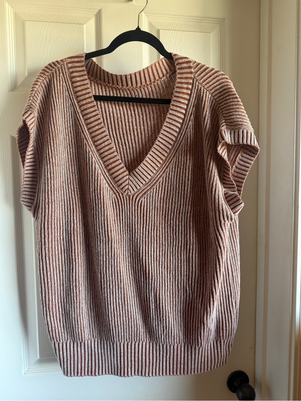 V-Neck Ribbed Knit Sweater Vest in coffee